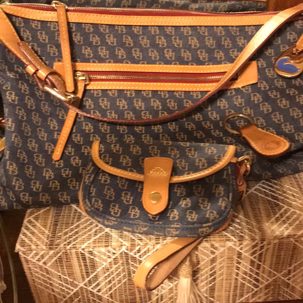 Dooney & Bourke Denim Purse Change Purse and Key Ring